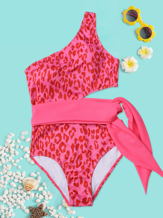 Toddler Girls Leopard One Shoulder Swimsuit