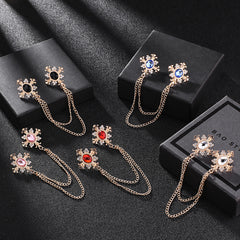 Men's Cross Coat Collar Chain Women's Tassel Rhinestone Brooch