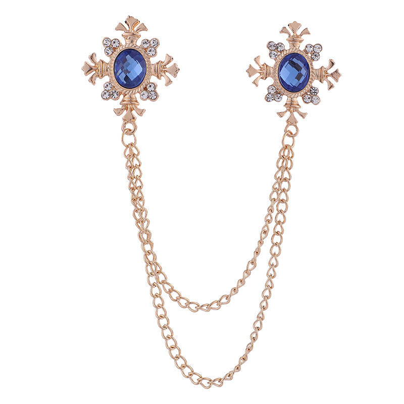Men's Cross Coat Collar Chain Women's Tassel Rhinestone Brooch