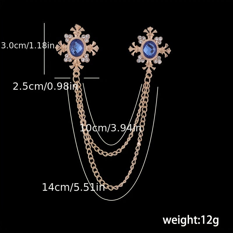 Men's Cross Coat Collar Chain Women's Tassel Rhinestone Brooch