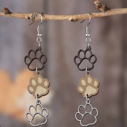 Wood Footprints Earrings Dangle Lightweight Women Girls