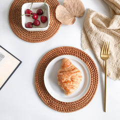 Round Natural Rattan Placemat Heat Insulation Kitchen Decor