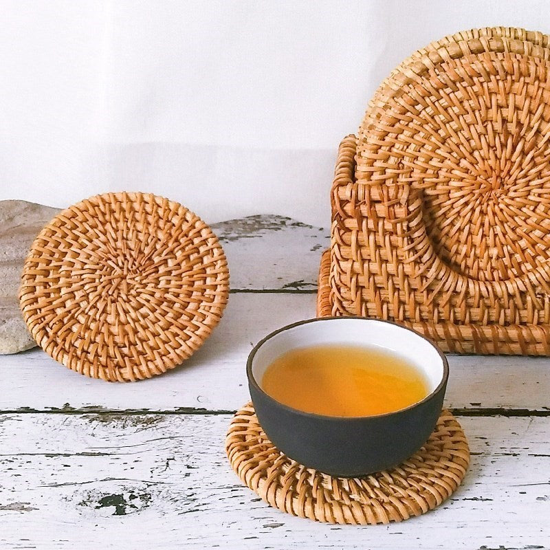 Round Natural Rattan Placemat Heat Insulation Kitchen Decor