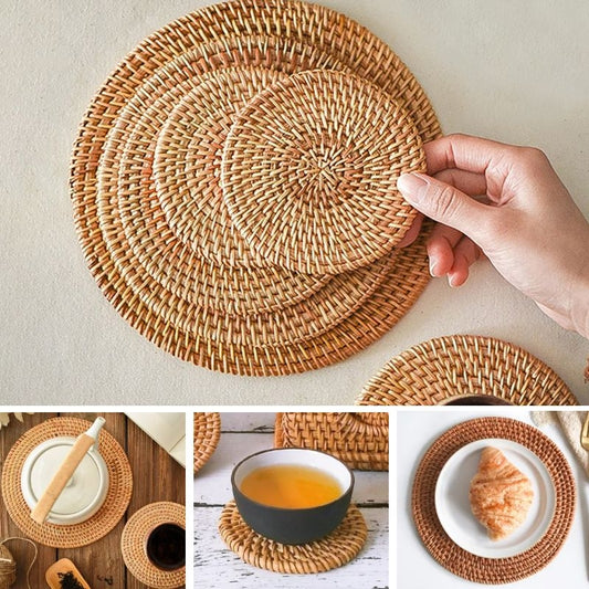 Round Natural Rattan Placemat Heat Insulation Kitchen Decor