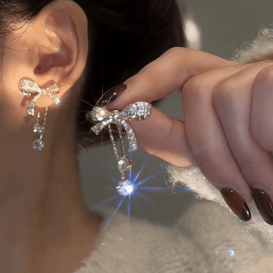 3D Bow Rhinestone Stud Earrings Crystal Studs Birthday Gift