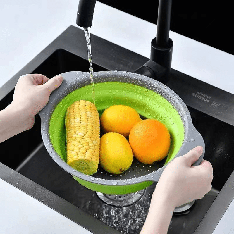 Circular Hanging Drain Basket Folding Fruit Basket Telescopic Washing Basket