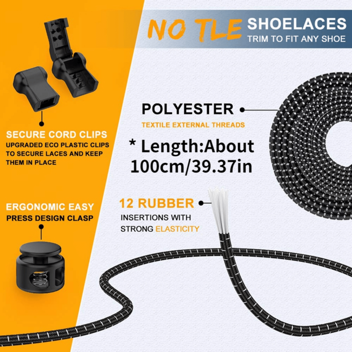 Elastic Round Shoelaces 1 Pair No Tie Locking Lazy Laces for Various Shoes
