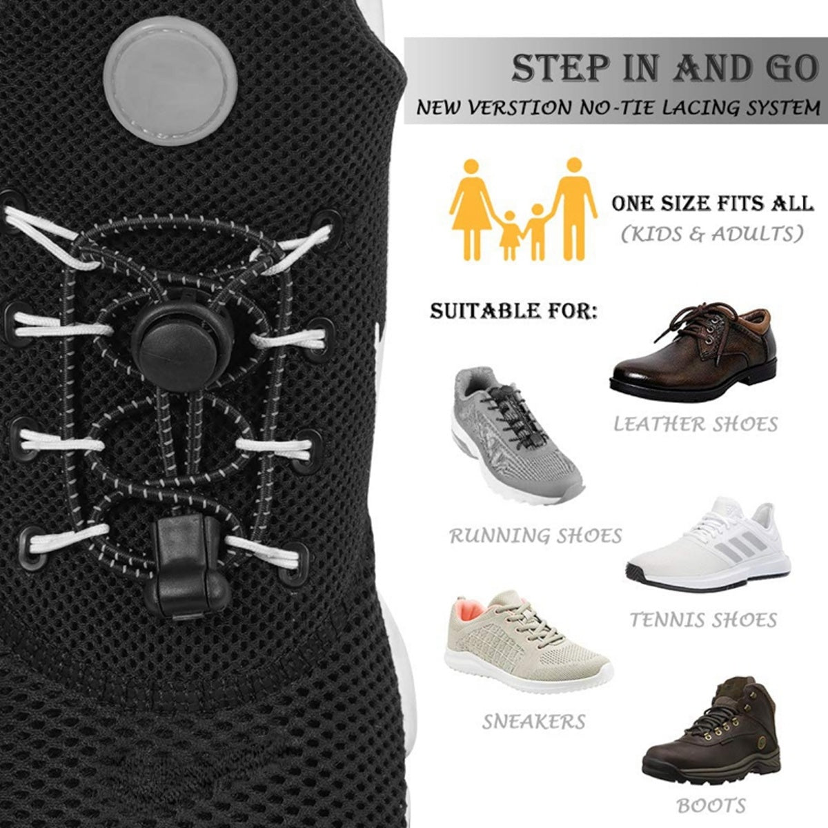 Elastic Round Shoelaces 1 Pair No Tie Locking Lazy Laces for Various Shoes