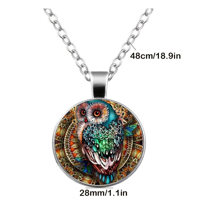 Glass Owl Time Gemstone Keychain Necklace