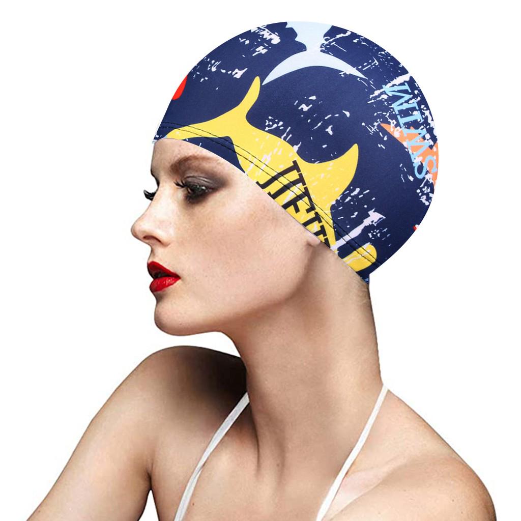 Waterproof Leaf Print Swimming Cap with Ear Protection for Adults