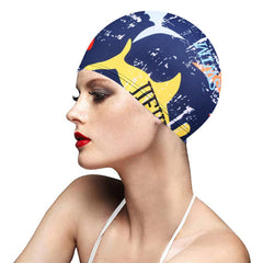 Waterproof Leaf Print Swimming Cap with Ear Protection for Adults