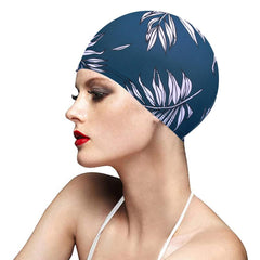 Waterproof Leaf Print Swimming Cap with Ear Protection for Adults