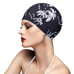 Waterproof Leaf Print Swimming Cap with Ear Protection for Adults