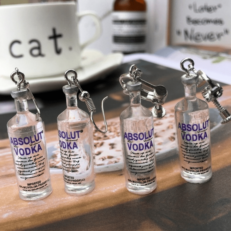 Y2K Vodka Wine Bottle Drop Dangle Earrings Resin Simulation Transparent