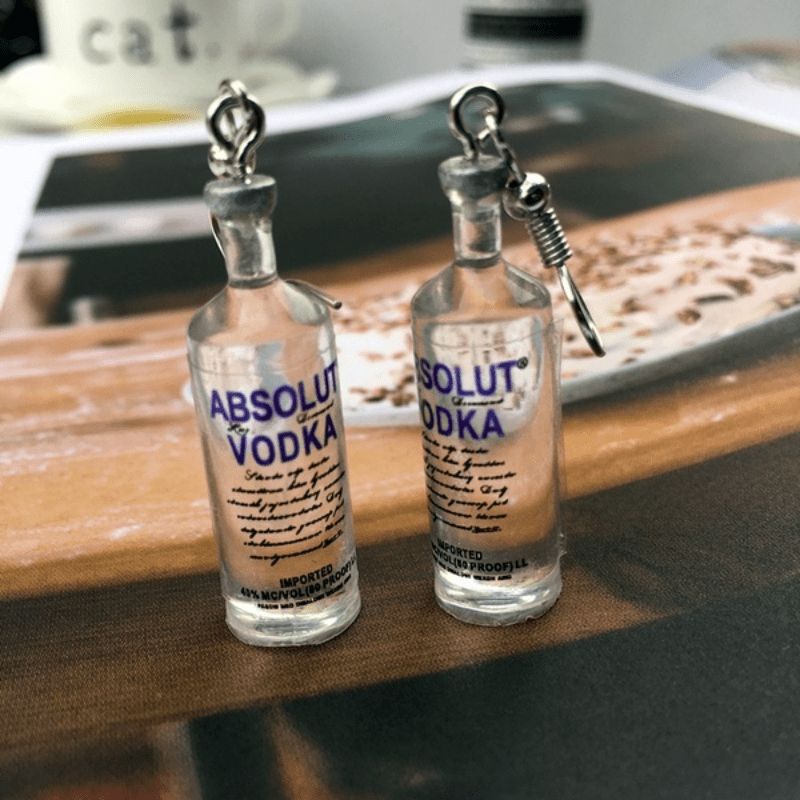 Y2K Vodka Wine Bottle Drop Dangle Earrings Resin Simulation Transparent