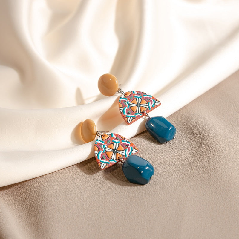 Yellow Contrast Acrylic Earrings Geometric Baroque Style Long Earrings