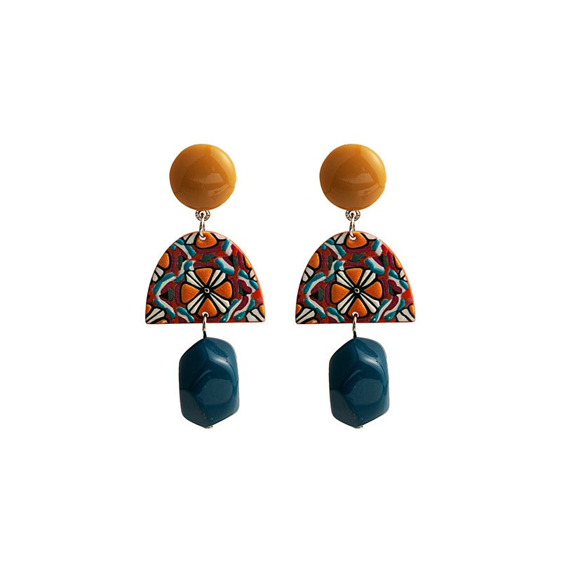 Yellow Contrast Acrylic Earrings Geometric Baroque Style Long Earrings