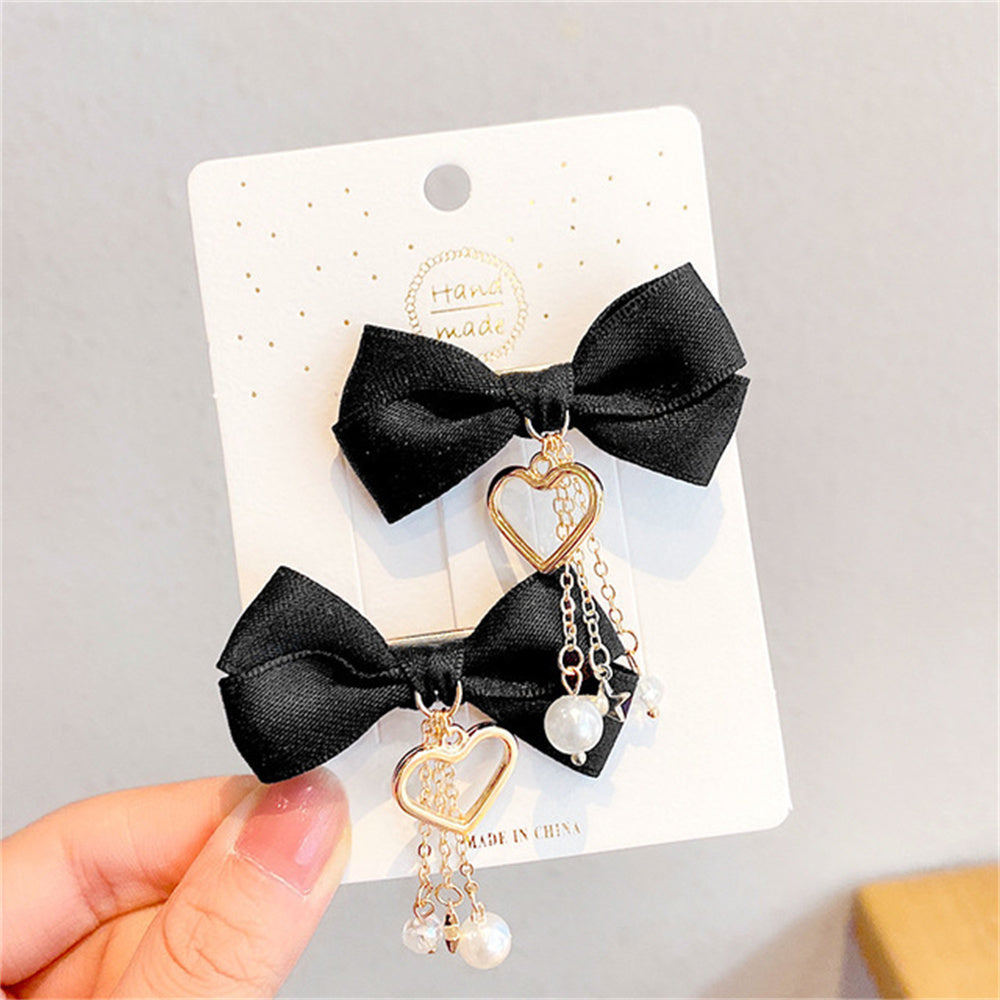 Bowknot Hair Clip with Pearl Pendant Hair Accessories