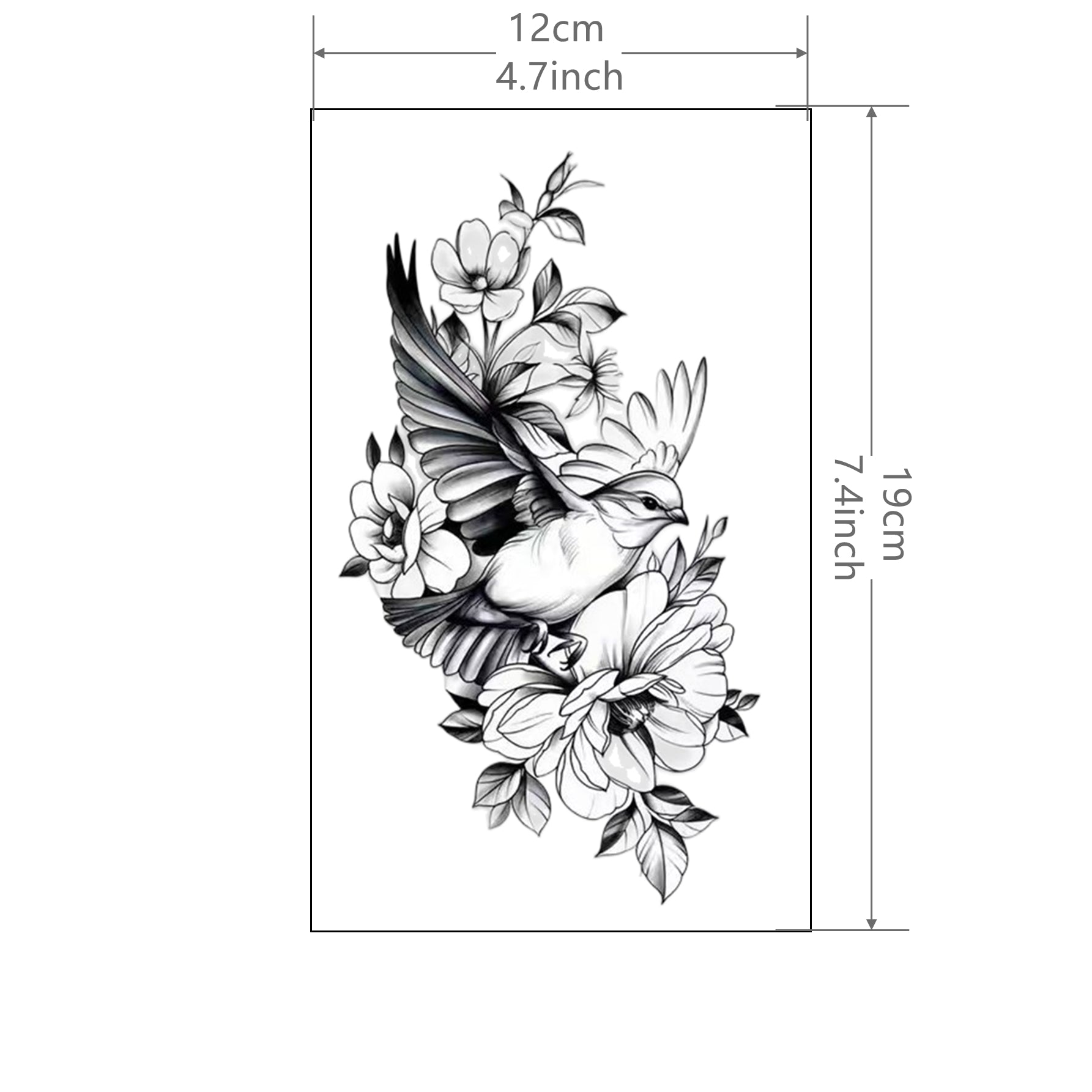 Large Flower Bird Temporary Tattoos for Arm Leg Abdomen