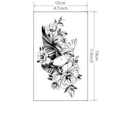 Large Flower Bird Temporary Tattoos for Arm Leg Abdomen