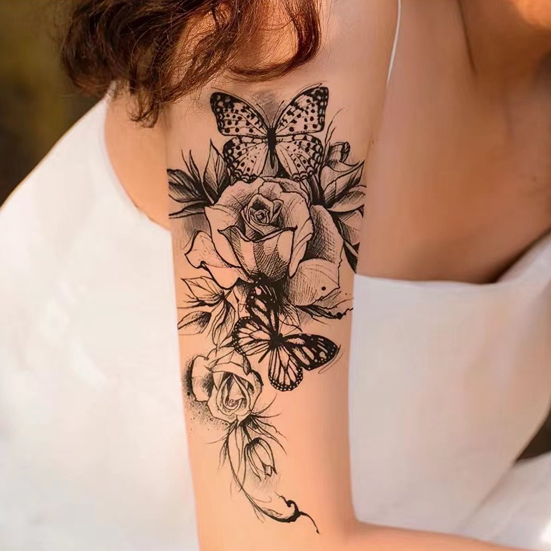 Sexy Tattoo Sticker Blooming Flowers Butterfly Waterproof