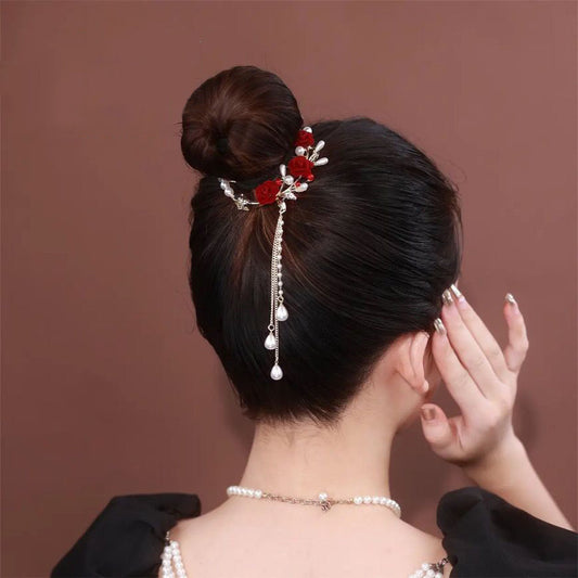 Faux Pearl Rhinestone Flower Hair Clips for Women