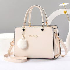 Women's Tote Satchel Bag with Pom Pom Decor
