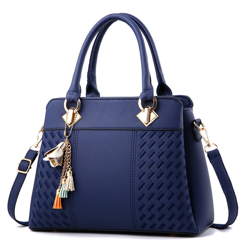 Women's Classic Tote Satchel Bag with Zipper, Top Handles & Pendant