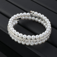 Elastic Bracelet with Rhinestones & Faux Pearls