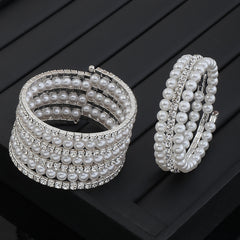 Elastic Bracelet with Rhinestones & Faux Pearls