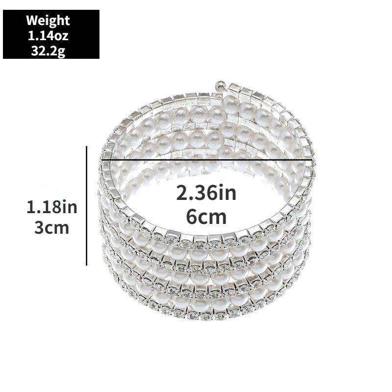 Elastic Bracelet with Rhinestones & Faux Pearls