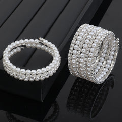 Elastic Bracelet with Rhinestones & Faux Pearls