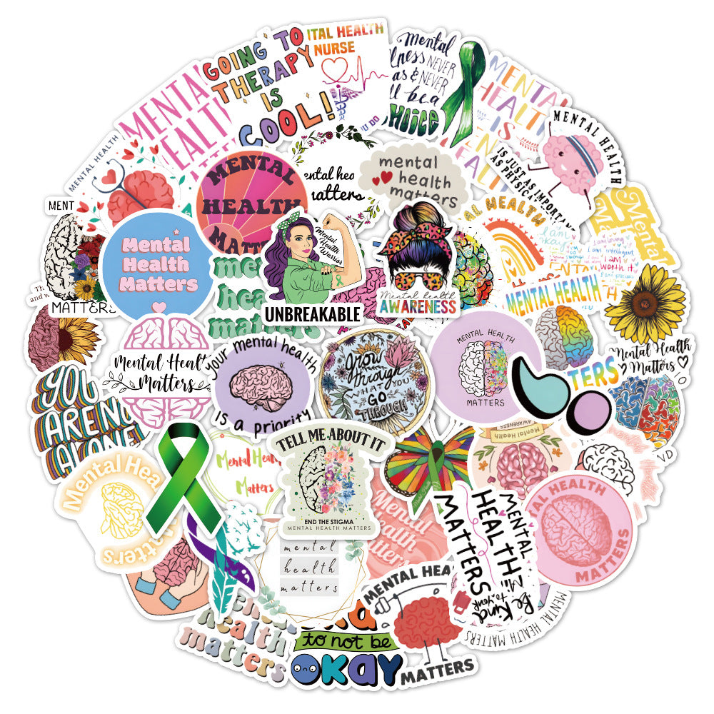 50PCS Mental Health Graffiti Stickers Notebook Helmet Removable Stickers