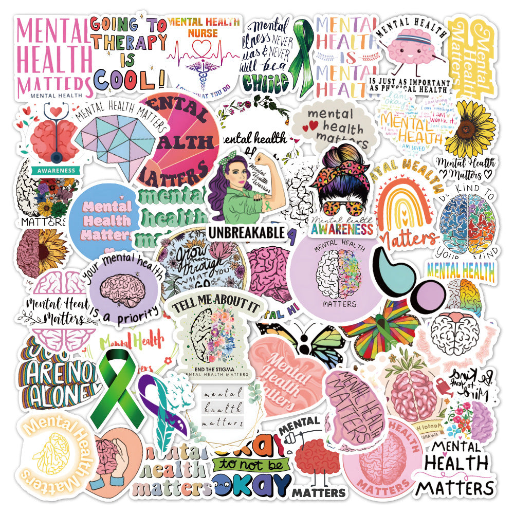 50PCS Mental Health Graffiti Stickers Notebook Helmet Removable Stickers