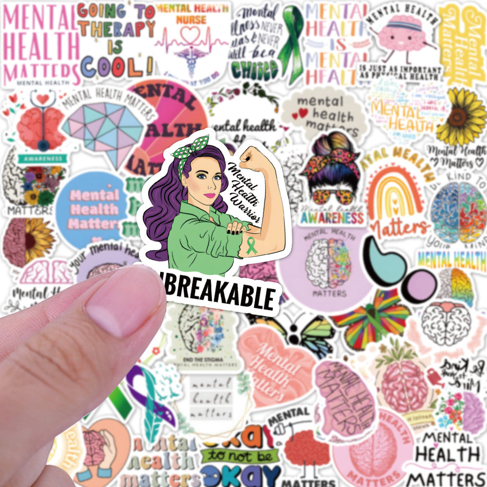 50PCS Mental Health Graffiti Stickers Notebook Helmet Removable Stickers