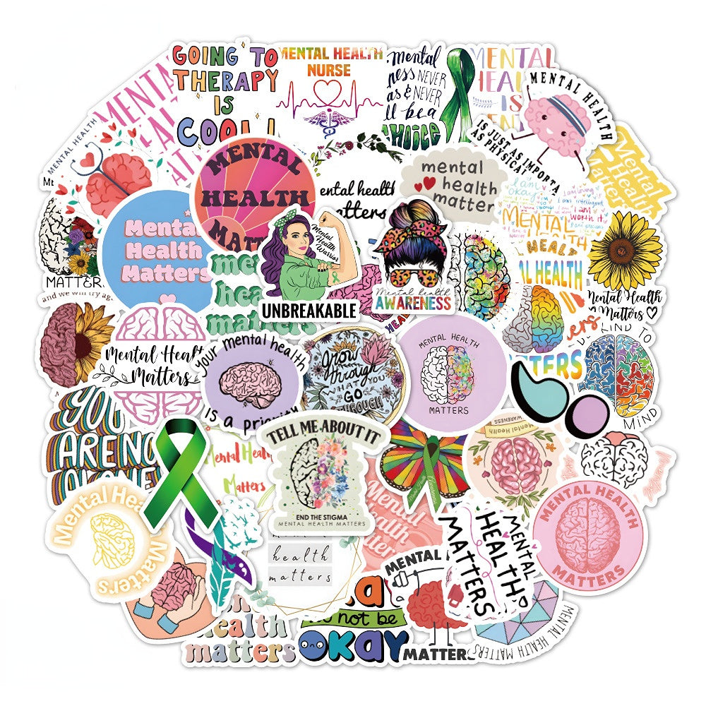 50PCS Mental Health Graffiti Stickers Notebook Helmet Removable Stickers