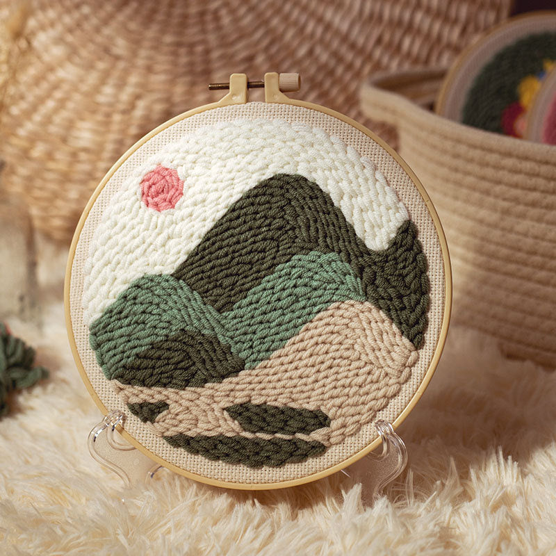 Mountain Peaks Embroidery Starter Kit Cross Stitch for Adults with Hoop Threads