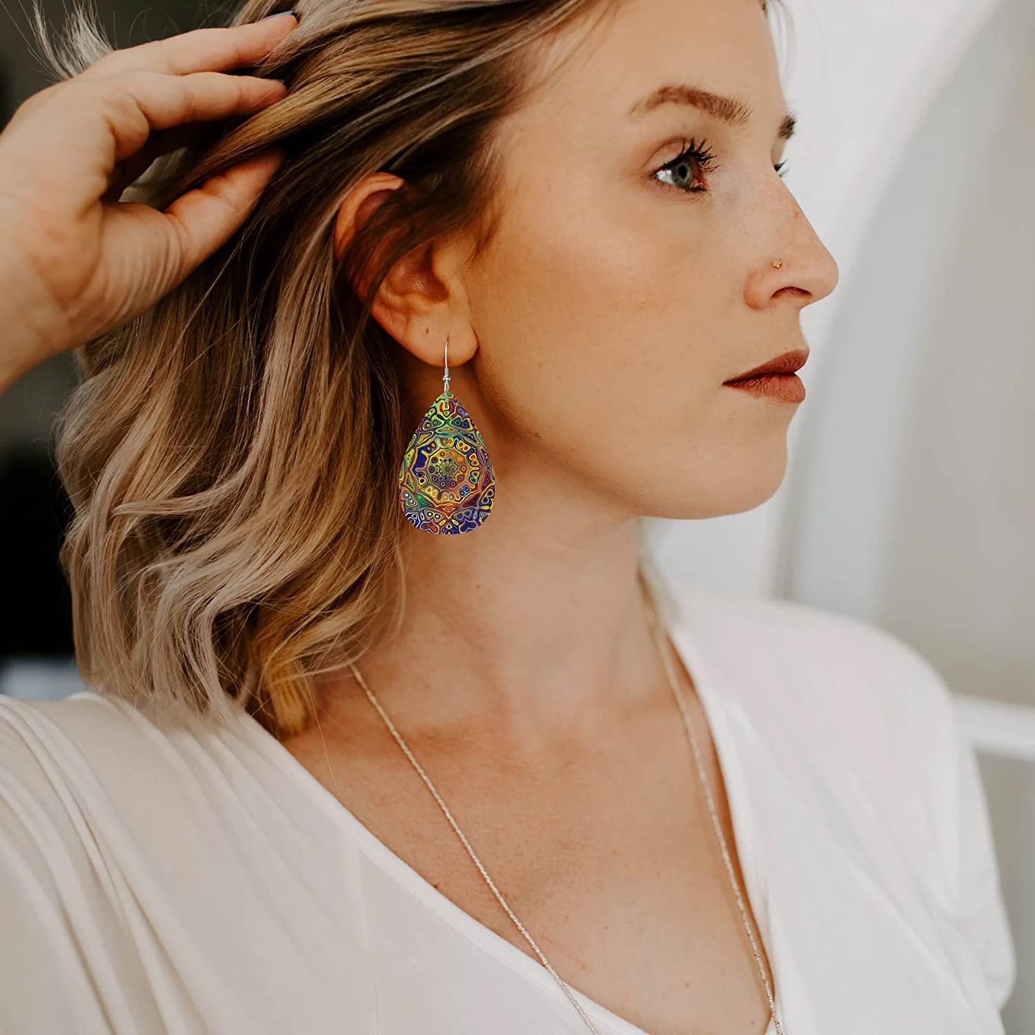 Bohemian Pattern Leather Earring Teardrop Dangle Earrings