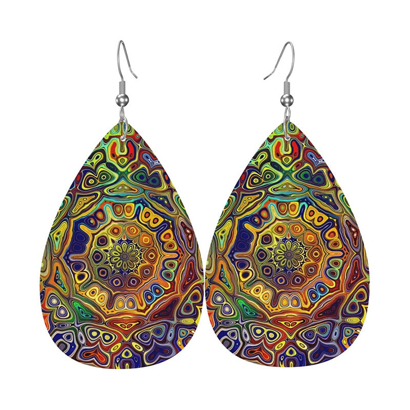 Bohemian Pattern Leather Earring Teardrop Dangle Earrings