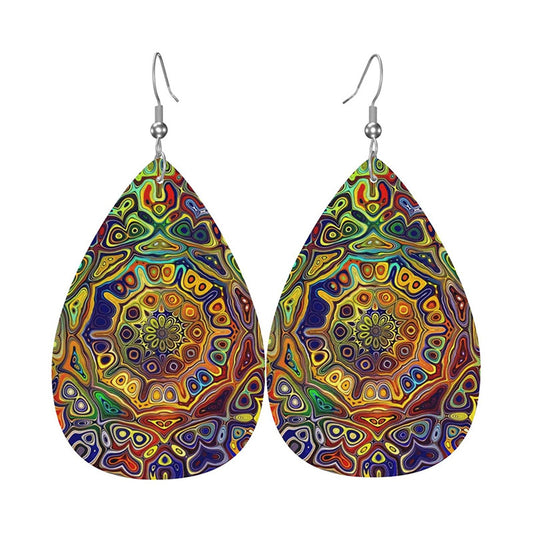 Bohemian Pattern Leather Earring Teardrop Dangle Earrings