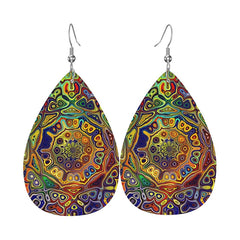 Bohemian Pattern Leather Earring Teardrop Dangle Earrings