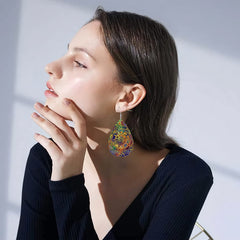 Bohemian Pattern Leather Earring Teardrop Dangle Earrings