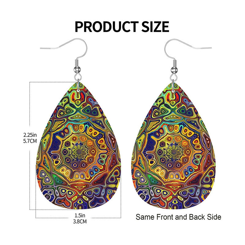 Bohemian Pattern Leather Earring Teardrop Dangle Earrings