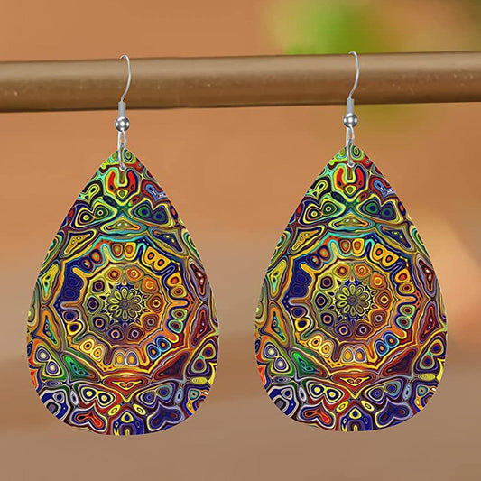 Bohemian Pattern Leather Earring Teardrop Dangle Earrings