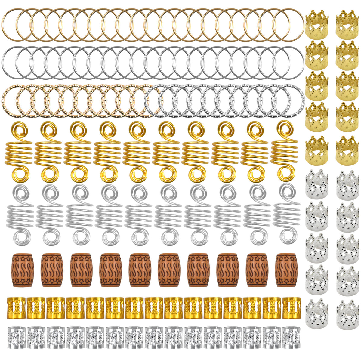 140PCS Hair Braids Ring Adjustable Hair Jewelry Rings Golden/Silver Hair Braid