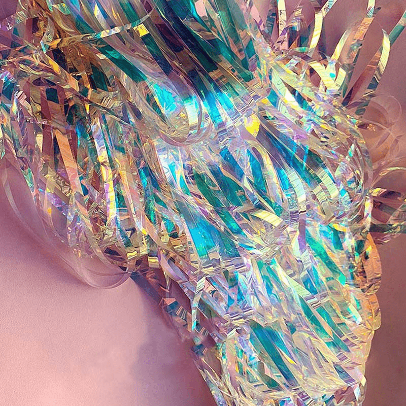 Clear Fringe Curtains Colorful Gradient Rain Curtain