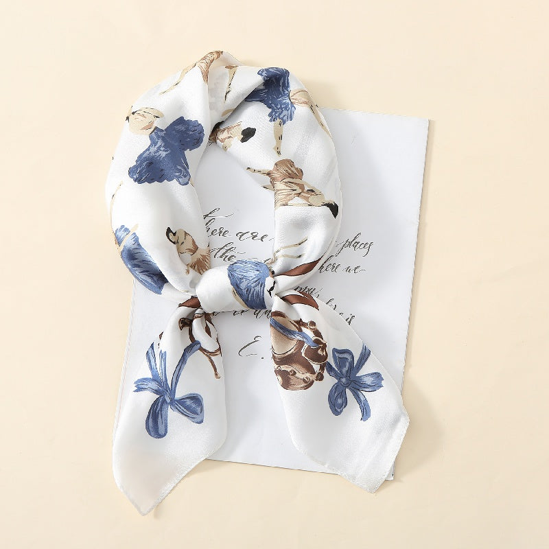 Ballet Girls Print Square Scarf Satin Neckerchief Head Wrap Sunscreen
