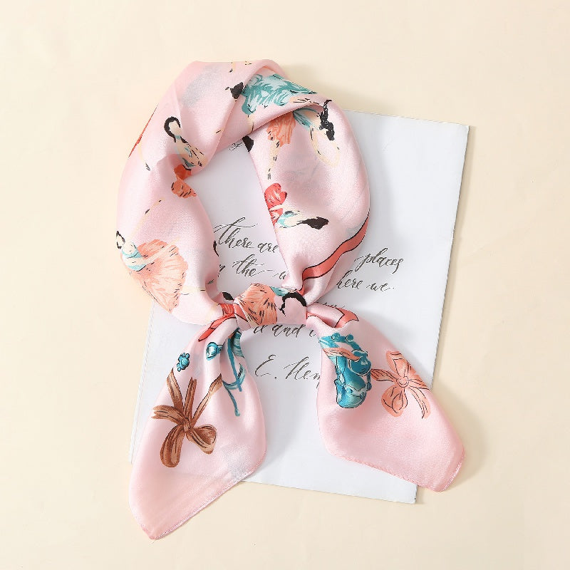 Ballet Girls Print Square Scarf Satin Neckerchief Head Wrap Sunscreen