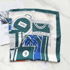 Print Casual Scarf Silk Square Neckerchief Head Wrap Sunscreen Shawl