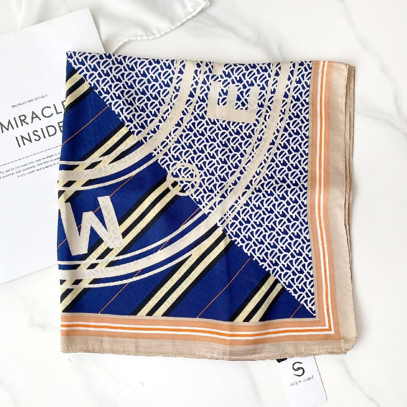 Letter Print Scarf Casual Silk Square Neckerchief Head Wrap Sunscreen Shawl